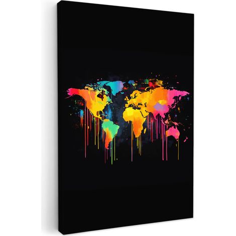 CUADRO EN LIENZO Mapamundi - Pintura - Colorido - Graffiti - Mundo Decoracion Pared Salon 20x30 cm