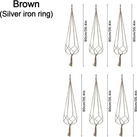 (6 pièces marron) Pots de fleurs suspendus, paniers et vases avec crochet, suspensions créatives en macramé pour plantes. Filet pour pots de fleurs suspendus. (1/4)