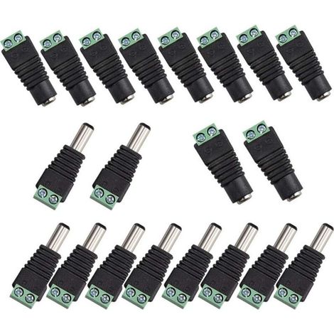 20Pcs DC Power Connector Male/Female 2.1 x 5.5mm Plug 12V Jack Socket Adapters, for DVR Camera LED Light Security System