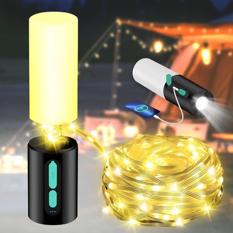Guirlande Lumineuse - Lanterne LED Portable avec Lampe de Poche Rechargeable 4000 mAh - Éclairage Camping Randonnée Urgence - 33 Pieds - IP44 (1/5)