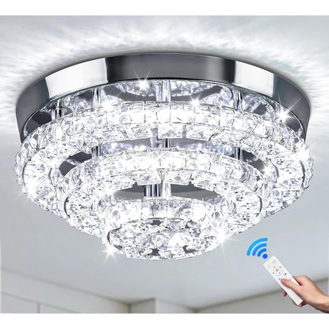 11.8 inch Lustre moderne en cristal Luminaire de plafond en cristal LED Lustre de plafond encastré Lustre pour salle à manger Hall d'entrée Lustre à trois niveaux dimmable avec télécommande [Classe én