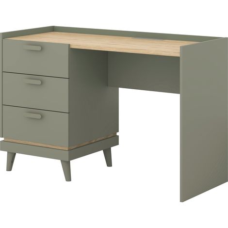 Mesa de oficina Fertalu 103, Verde + Roble, Con cajones, Número de puertas: 0, Número de cajones: 3, 80x120x50cm