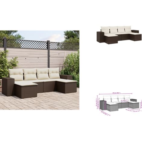 The Living Store Salon de jardin avec coussins 6 pcs marron résine tressée - Meubles extérieurs (1/3)
