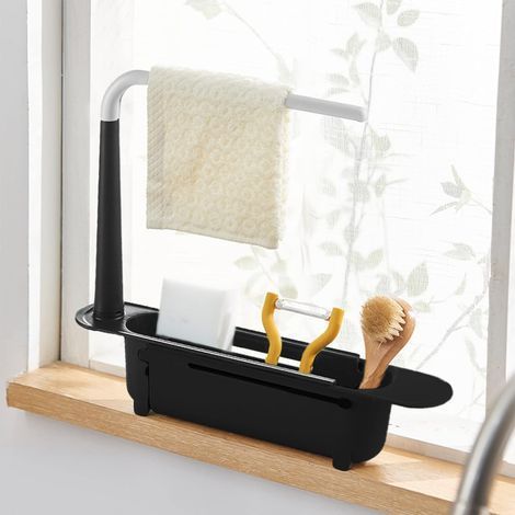 TAISHENGDA-Support de rangement télescopique pour évier de cuisine, créatif, pour éponges, savon, vaisselle, égouttoir pliable pour la maison Noir (1/5)