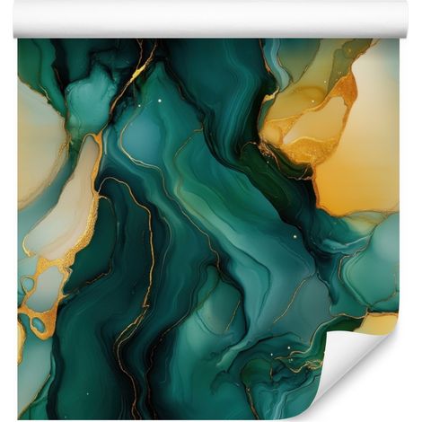 Tapete in den Farben Meerestinte, Türkis und Gold für Wohn- und Schlafzimmer, 50 x 1000 cm (1/5)