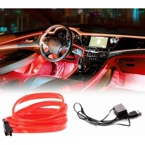 Bande LED intérieure auto 3m flexible avec câble USB, lumière néon rouge universelle unique pour ambiance voiture (1/5)