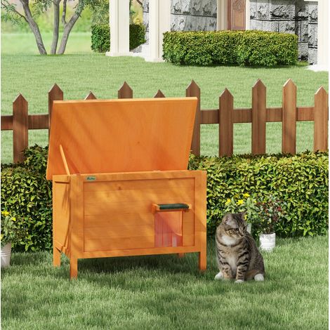 Caseta exterior para gatos de madera, aislada, elevada, naranja HAVRYA (1/5)