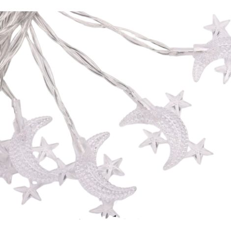 Guirlande lumineuse LED en forme de lune, mini-étoiles, idéale pour décorer terrasse, jardin, mariage, fêtes et Ramadan. (1/5)