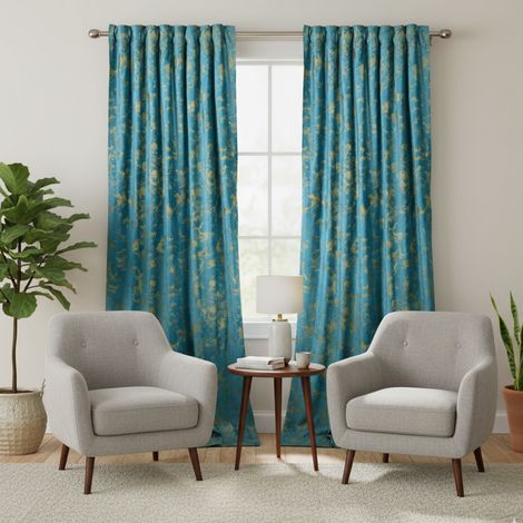 Rosnek Rideau Occultant en Velours avec Estampage Doré Isolant Thermique et Phonique 132x274cm Bleu Sarcelle (Lot de 2) (1/5)