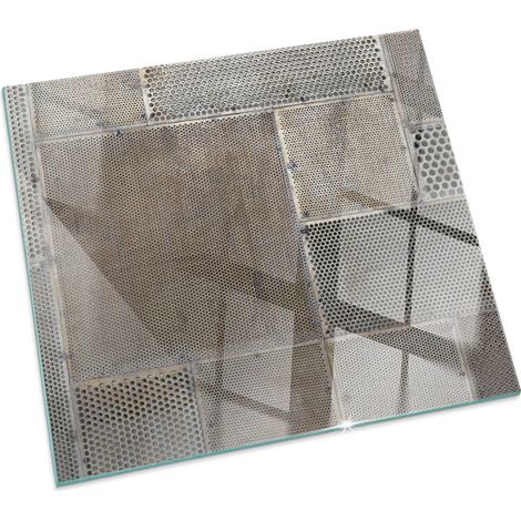 Plaque de protection de sol en verre trempé pour cheminée ou poêle à bois pare-feu contre les étincelles Motif de tôle perforée Carrée 60x60 cm (1/5)