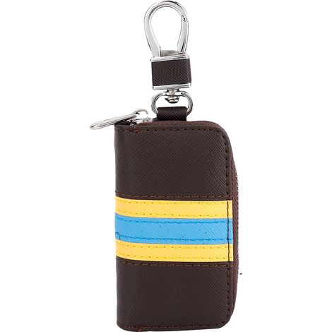Sacoche de ceinture universelle pour accessoires de voiture, à rayures jaunes et bleues, pour clés de voiture télécommandées. (1/4)