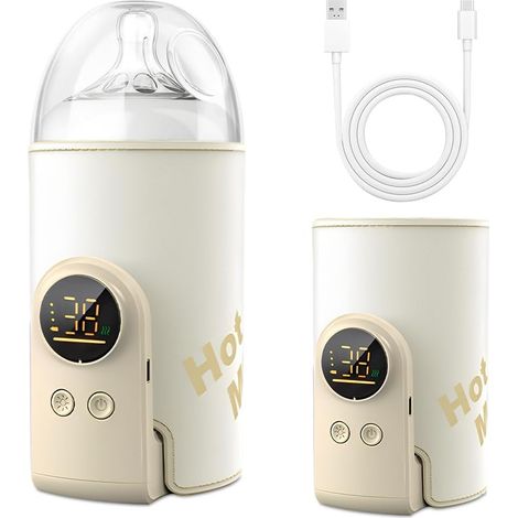1pcs Chauffe Biberon Portable Sans Fil, 8000 MAh Chauffe Biberon Nomade, Chauffe Biberon USB, 6 niveaux de température réglable 38 à 50 o C, Chauffe Biberon Voiture pour la maison Famille Voyage