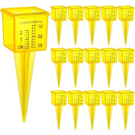 Set of 15 3.5 cm Rain Gauges with Wide Opening, Water Measuring Tool for Lawn, Garden, Yard, Bright Yellow, Transparent, Zero to 0.6 cm from Bottom (1/5)