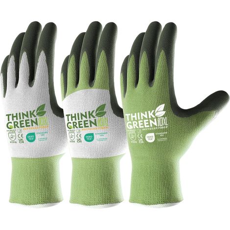 Gardening Gloves for Women and Men (3 Pairs) - Latex Work Gloves with 100% Recycled Polyester Textile - Green and White - Size M (1/5)