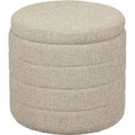 Pouf Coffre de Rangement Rond Repose-Pieds et Assise d'Appoint en Tissu Beige Ø42 x H40,5 cm - PANGIVO (1/4)
