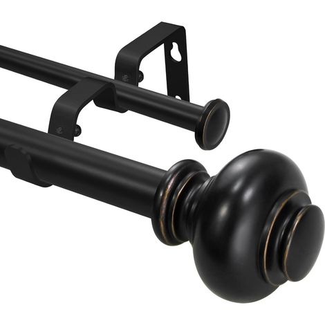 Ensemble de tringles à rideaux doubles de 2,5 cm – Tringles de tension pour fenêtres de 122 à 213,4 cm avec embouts ronds pour salon et chambre à coucher – Noir (1/5)