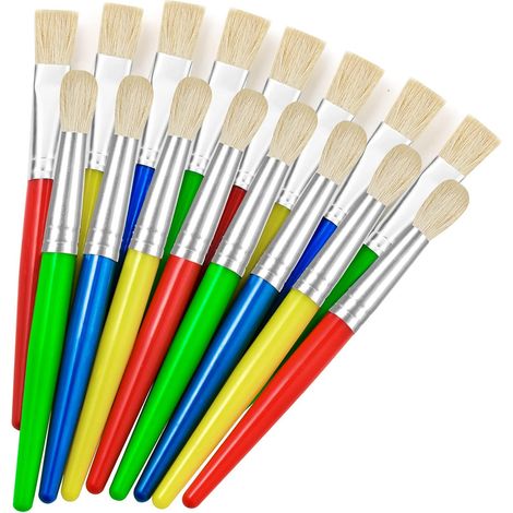 Brushes Peinture Enfants - 16 Pièces Brosses Épaisses Rondes et Plates - Pour Peinture Lavable et Acrylique - Longueur 16,5 cm - Poignée Ergonomique en Plastique (1/5)