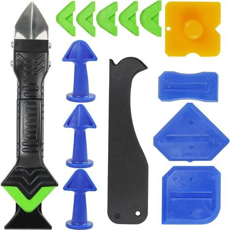 15 piezas de herramienta de extracción de juntas de silicona 3 en 1 con 6 almohadillas de silicona intercambiables, removedor de silicona para cocina, baño, suelo, fregadero y ventanas (1/5)