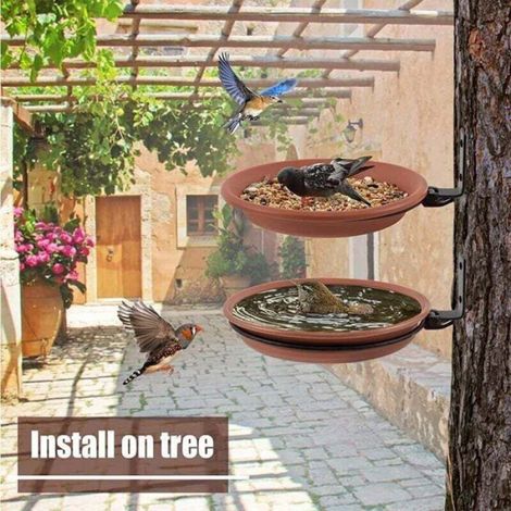 2 PCS Abreuvoir oiseaux,Mangeoire extérieur,Résine plastique,Diamètre 21 cm,Jardin balcon (1/4)