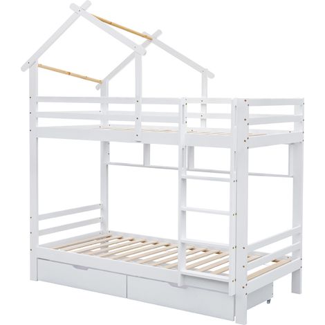 Etagenbett für Kinder 90x200 cm, Weiß, mit Schubladen, Leiter und Schutzgitter (1/5)