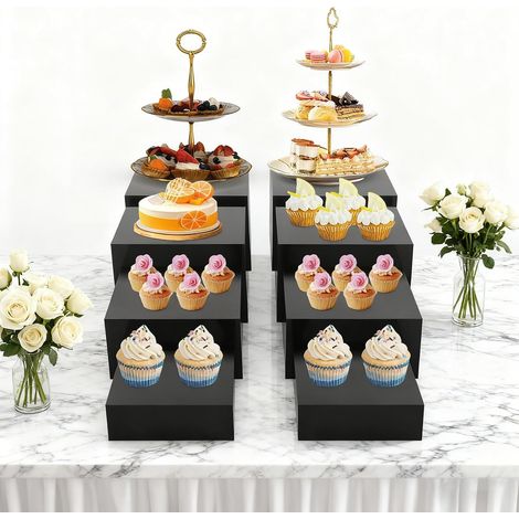 Kuchen-Desserthalter, 8-Stück-Buffet-Stand, 6-8,3-Zoll-Kuchenhalter, Acrylhalter für Cupcake-Sammlungen, Schmuck, Skulpturen und Kosmetik (schwarz) (1/5)