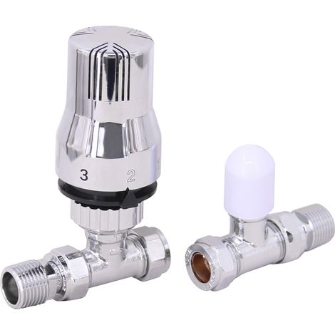 NRG Chrome Straight TRV Thermostatic Radiator Valve Central Heating Taps with Free Manual Valve