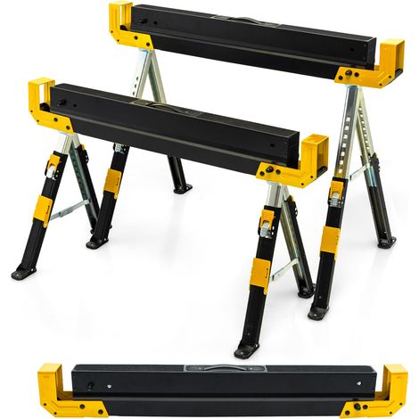 Juego de 2 caballetes plegables ajustables altura 61,5 a 82,7 cm antideslizantes diseño robusto acero amarillo 200018864