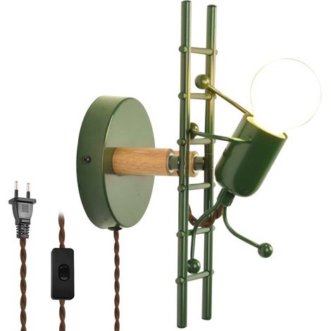 Barcelona Led – Applique murale enfant en bois et aluminium laqué – Interrupteur intégré – Compatible ampoule E27 jusqu'à 40W – Longueur câble 130 cm (1/5)