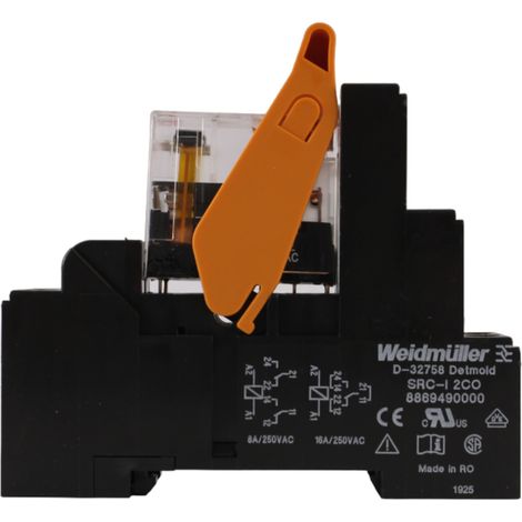 Relè di Scambio + Zoccolo 8A 230 2 Via + Diodo + Led con Pulsante Prova   WEIDMULLER (1/2)