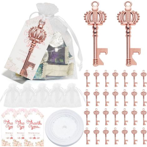 Cadeaux de fête Vintage avec couronne finition or Rose, ouvre-bouteille, étiquette volante, sac en gaze, ruban pour mariage, anniversaire (1/5)