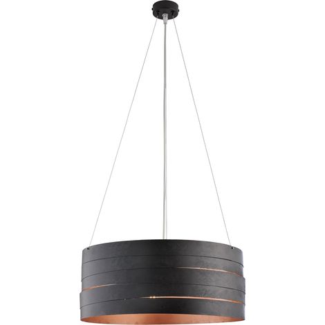 Sospensione in ferro laccato nero con decorazione esterna nera e decorazione interna rame antico con cavi acciaio regolabili 3 luci (1/3)