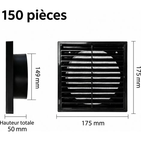 Grille d'aération extérieure ronde à persiennes noir 6 pouces 150 chapeau mural anti-pluie pour VMC sèche-linge 17,5 × 17,5 × 5 cm – Livraison gratuite