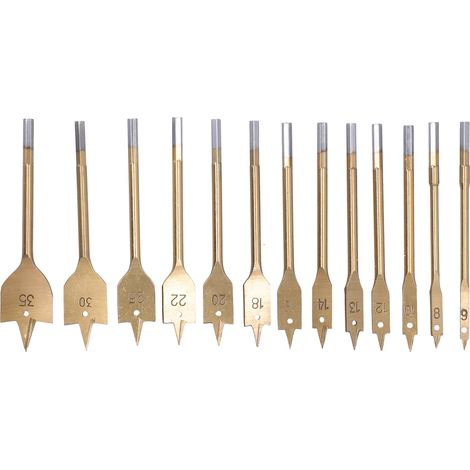 Ensemble de 13 forets plats en acier au carbone avec revêtement en titane pour le travail du bois (1/5)