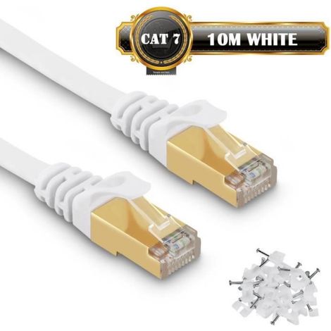 Câble Ethernet CAT7 - - 10m - 750MHz - 10Gbps - STP Blindage - RJ45 Plaqué OR (1/4)