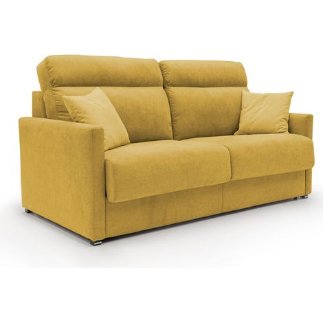 Margot Schlafsofa mit hoher weicher Rückenlehne aus Stoff T02 176 cm (mat. 140x197) gelb