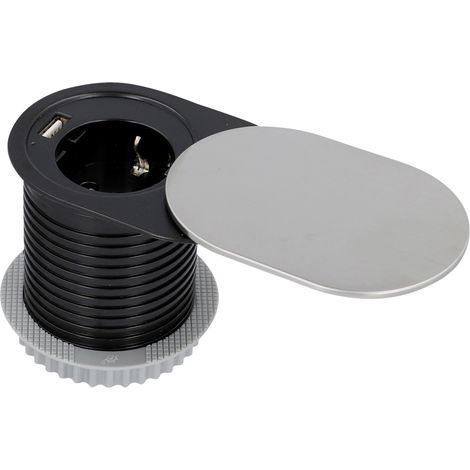 Unitec Einbausteckdosenleiste 1-Fach 1,5m mit USB, H05VV-F3 G1,5 mm, stahl Steckdosenleisten (1/3)