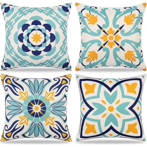 Lot de 4 45x45cm Taie d'oreiller Extérieure Imperméable Imprimées Florales Housses de Coussin Boho Farmhouse Taie Coussin Canapé Decoration pour Terrasse Jardin Balcon Salon Chambre (1/5)