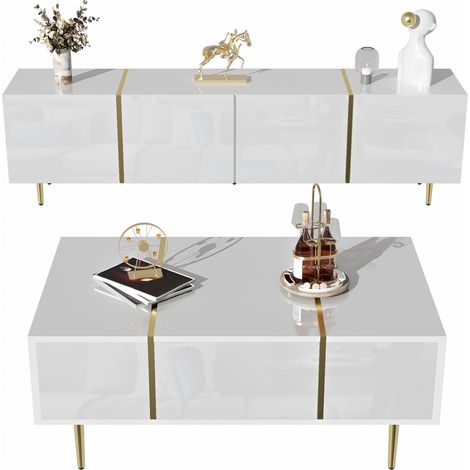 Ensemble meuble TV et table basse moderne blanc brillant (1/5)