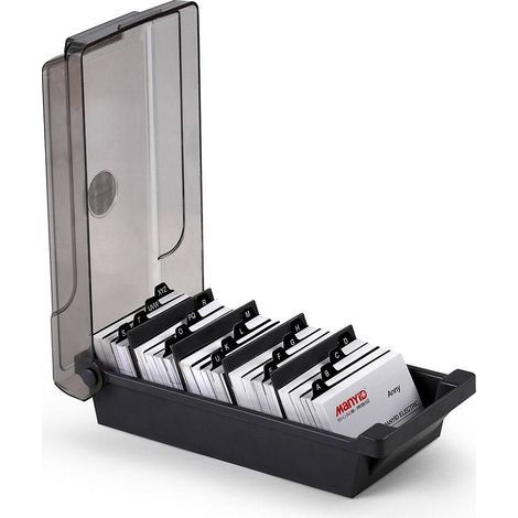 Porte-cartes de visite, boîte de rangement pour cartes de visite, boîte de 500 cartes, avec 4 panneaux de séparation et onglets index A-Z, noir (1/4)