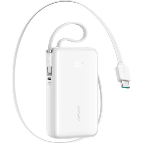 Powerbank JR-PR2 da 10000 mAh e 35 W con cavo USB-C retrattile e cavo Lightning per iPhone - Bianco (1/2)