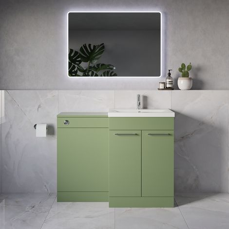 Napoli 390 Olive Green 1100mm 2 Door Vanity Unit Toilet Suite with Glide Basin - 1100mm - Chrome 160mm HandleWithout Kingston Toilet Pan