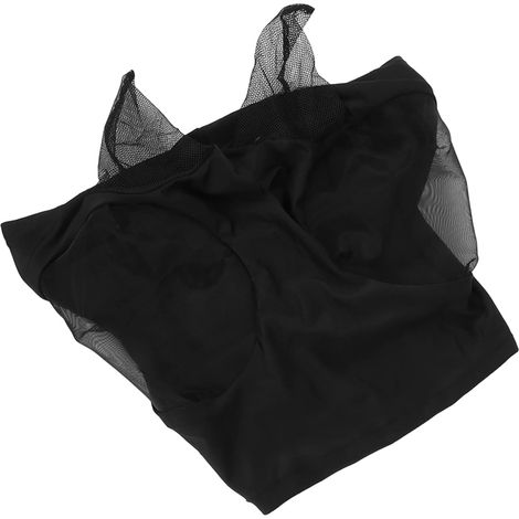 Masque Facial de Cheval avec Oreilles, Protection Contre Les Mouches, Respirante et élastique, pour l'équitation, équipement d'équitation, Résistant aux UV (Black) (1/5)