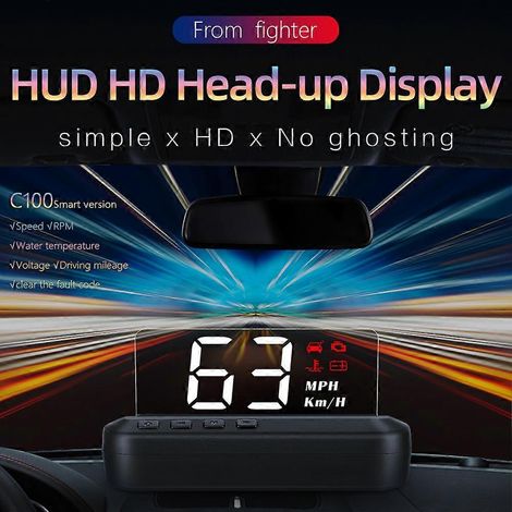 C100-HUD OBD2 II EUOBD Affichage tête haute RPM Pare-brise Alarme de tension électronique automatique Système d'avertissement de survitesse HUD Projecteur (1/4)