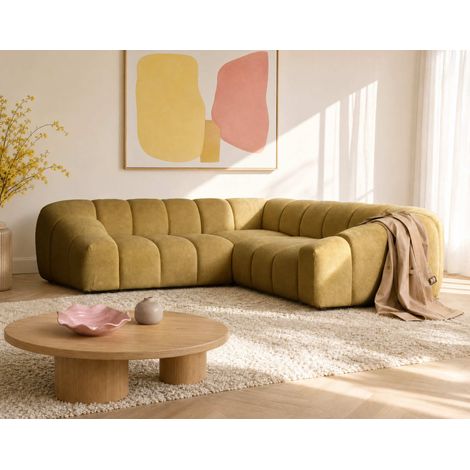 Ava - canapé d'angle l 5 places en velours texturé - jaune (1/5)