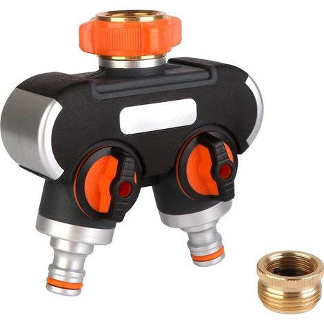 2-Way Splitter: 3/4" and 1/2" Y with Faucet Adapter, Adjustable and Lockable Water Flow, 2-Way Distributor for Garden Watering, Washing, Pets (1/5)