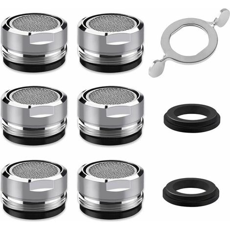Mousseur Robinet M24, 6 Pièces Aerateur Robinet Economie Eau Avec Filtre en Acier Inoxydable et ABS, comprendre 8 joints et 1 clé à Mousseur chromée pour Robinet Lavabo de Salle de Bain et Cuisine (1/5)