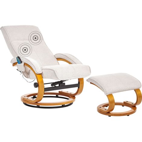 Sillón de masaje reclinable moderno con reposapiés con calefacción de tela beige claro Hero