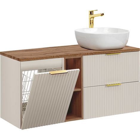 Mueble lavabo individual 120cm 2 compartimientos cesto de ropa Adriel Cachemira y Madera (1/4)