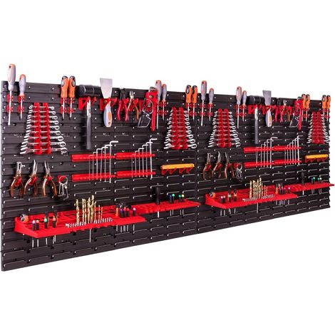 Système de Rangement Mural a outils, panneau porte outils 230 x 78 cm, crochets et Support à Outils, Étagère de Rangement modulable, atelier garage, banc de travail (1/5)