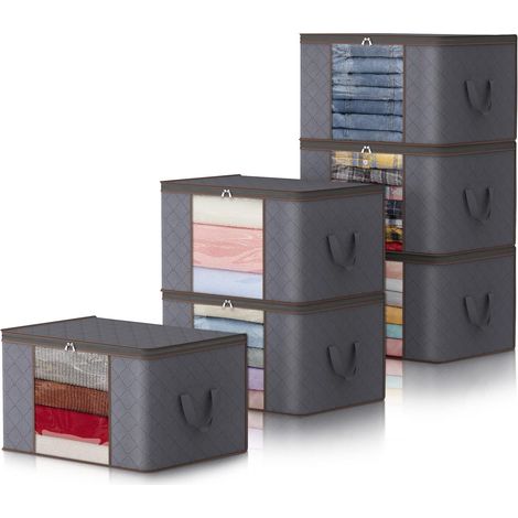 6er-Set Aufbewahrungstasche für Kleidung, 90 l, große Aufbewahrungsbox, Kiste, Aufbewahrungskartons, faltbar, bewegliche Bettdecke, Aufbewahrungshülle für Decken, Spielzeug, Kleidung, Grau
